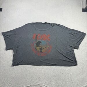 AC/DC Graphic Crop Top Tee Womens XL Gray Good Let There Be Rock Tour 1977 Boxy